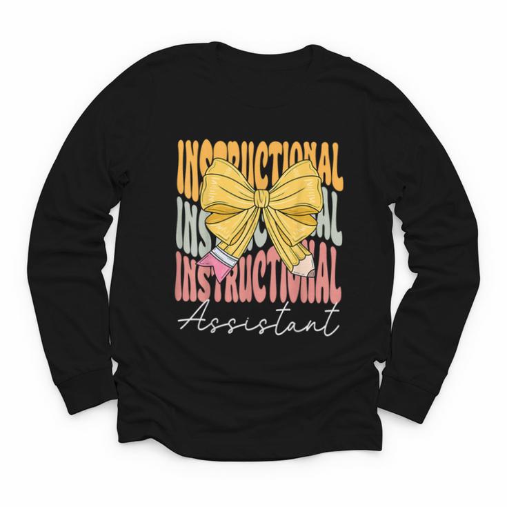 Instructional Assistant Groovy Coquette Bow Back To School Youth Long Sleeve Tee