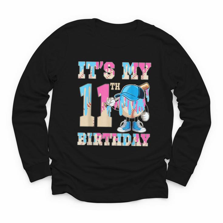 It's My 11th Birthday Baseball Ice Cream Drip Theme Youth Long Sleeve Tee