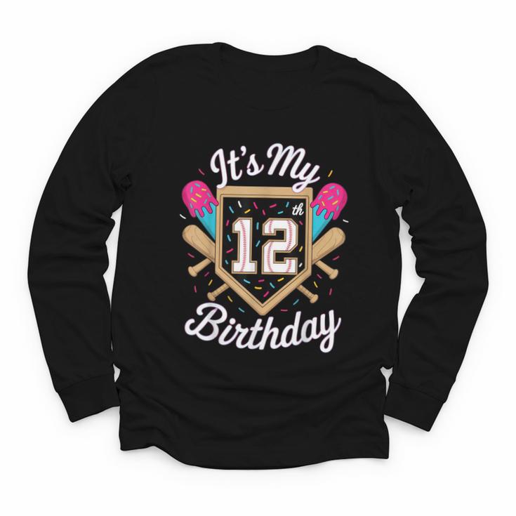 It's My 12th Birthday Baseball Fan Celebration Youth Long Sleeve Tee
