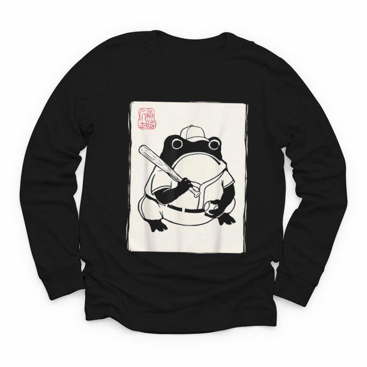 Japanese Grumpy Frog Baseball Player Baseball Youth Long Sleeve Tee