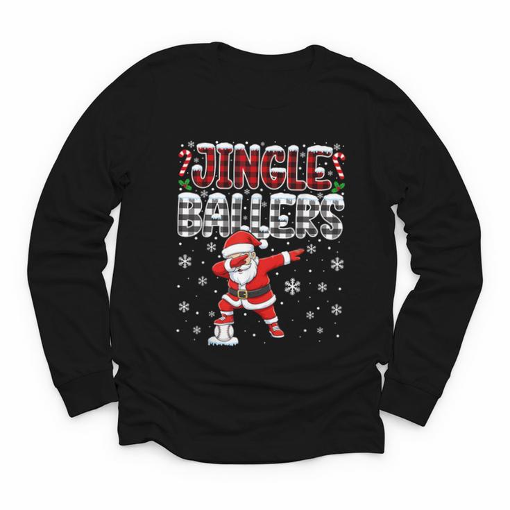 Jingle Ballers Plaid Santa Dabbing Baseball Christmas Youth Long Sleeve Tee