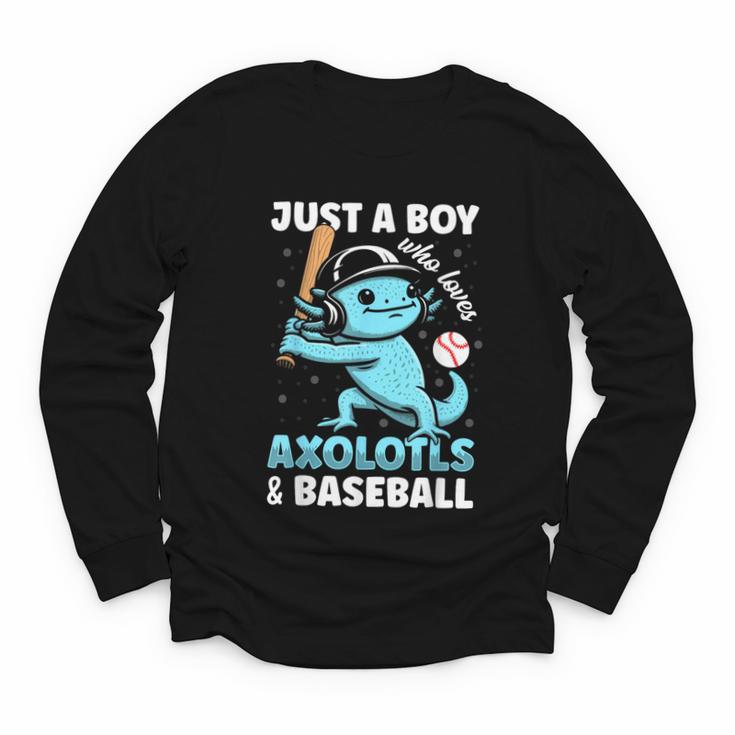 Just A Boy Who Loves Axolotls & Baseball Youth Long Sleeve Tee