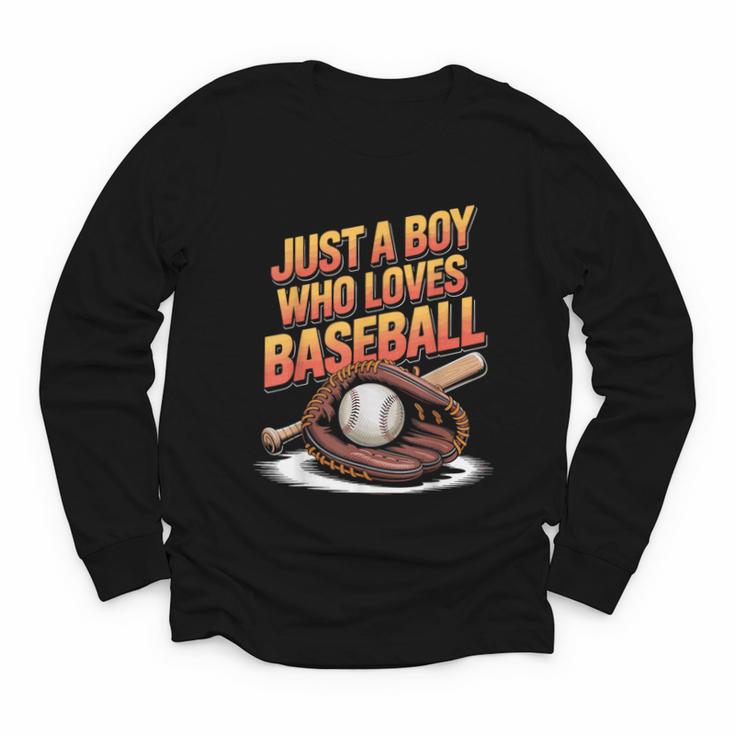 Just A Boy Who Loves Baseball Player Kids Youth Long Sleeve Tee