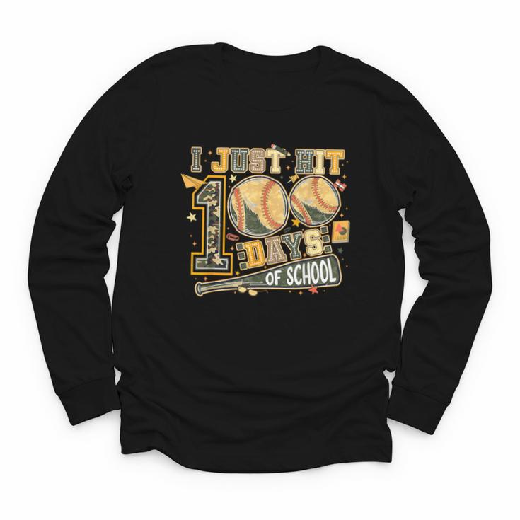 I Just Hit 100 Days Of School Baseball Teacher Student Retro Youth Long Sleeve Tee