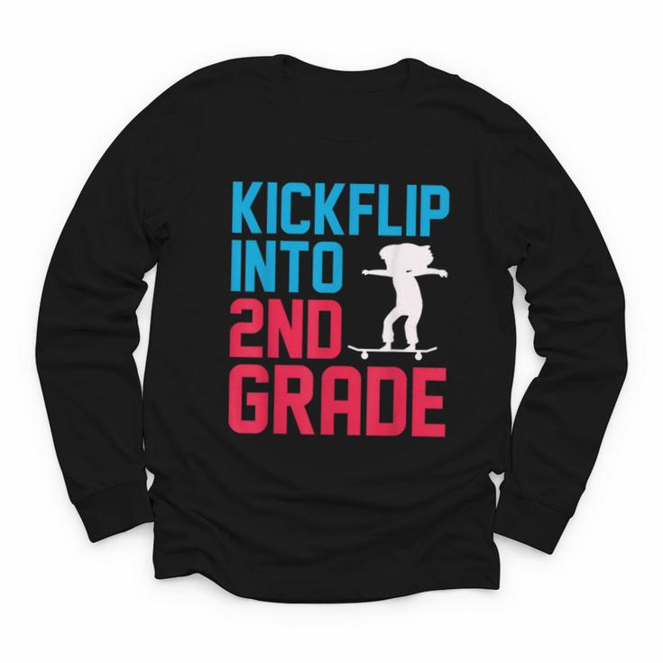 Kickflip Into 2nd Grade Skateboard Lover Back To School Youth Long Sleeve Tee