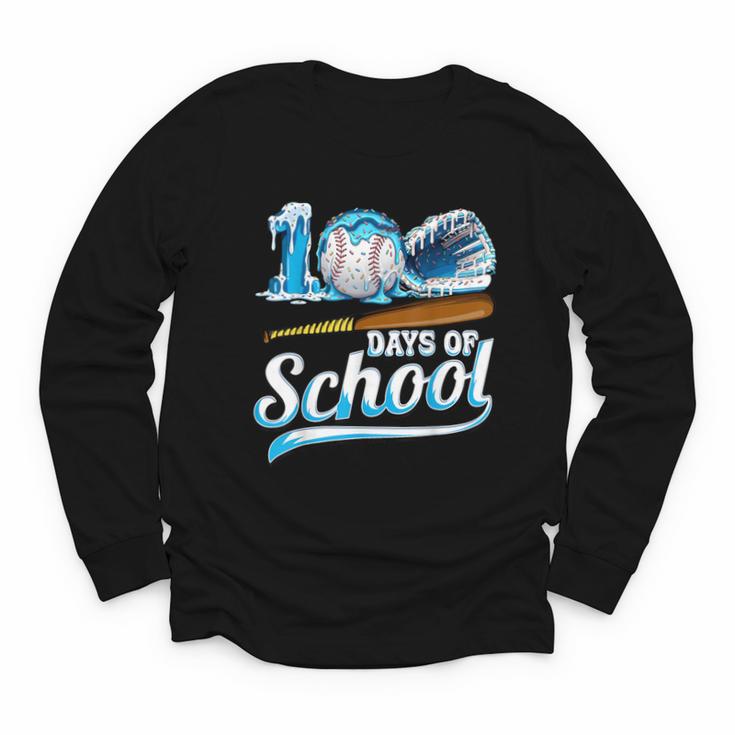 Kid 100 Days Of School Drip Baseball Ice Cream 100th Day Boy Youth Long Sleeve Tee
