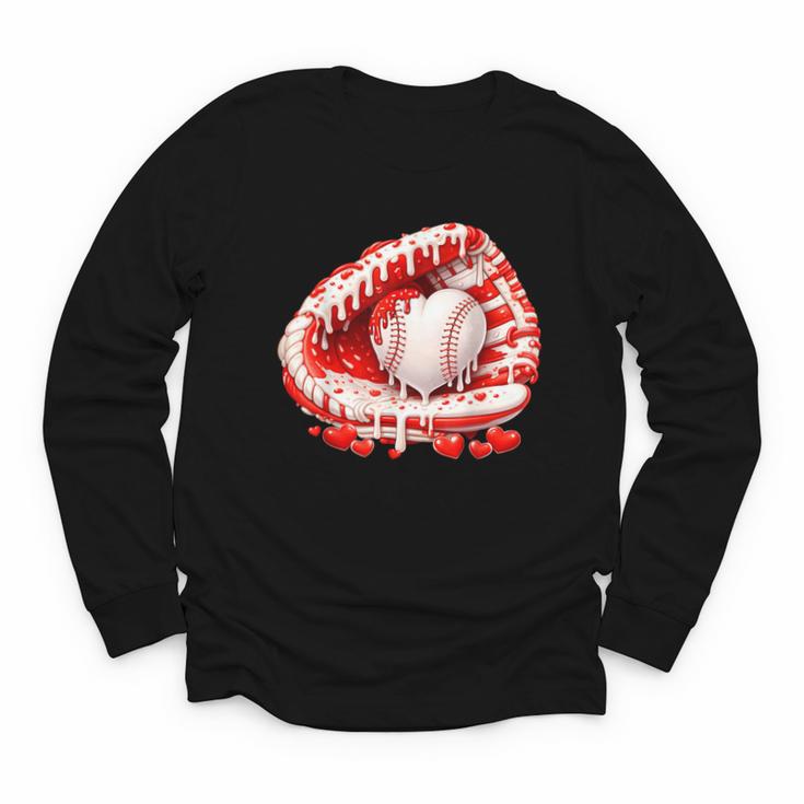 Kid Drip Ice Cream Baseball Heart Catcher Valentines Day Boy Youth Long Sleeve Tee