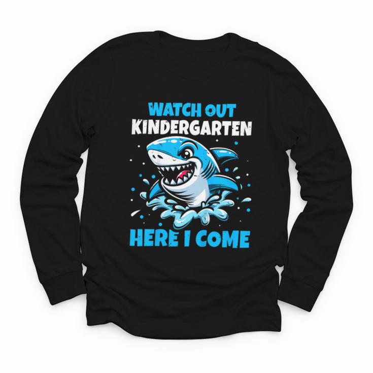 Kids Back To School Watch Out Kindergarten Here I Come Shark Boys Youth Long Sleeve Tee