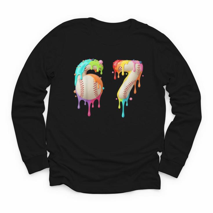 Kids Meme 67 Number Six 6 Seven 7 Ice Cream Drips Baseball Youth Long Sleeve Tee