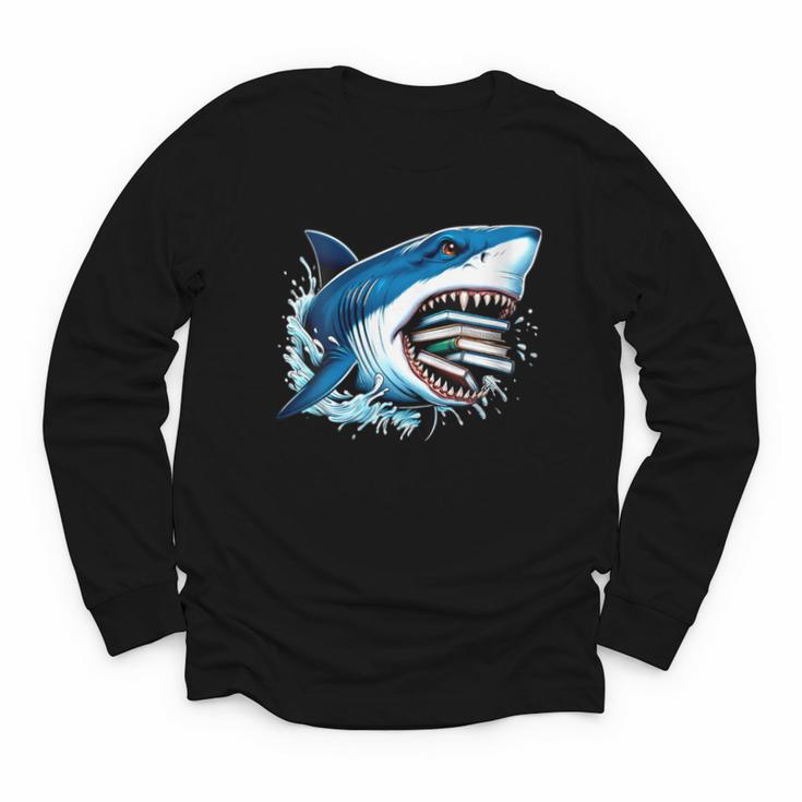 Kids Shark With School Books Back To School Shark Lovers Youth Long Sleeve Tee