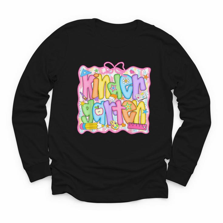 Kindergarten Coquette Bow Back To School Kinder Girl Kids Youth Long Sleeve Tee