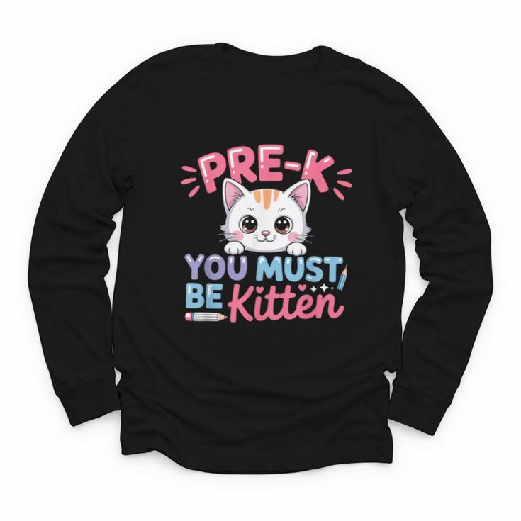 Kitten Back To School Girls Preschool Cat Lover Youth Long Sleeve Tee