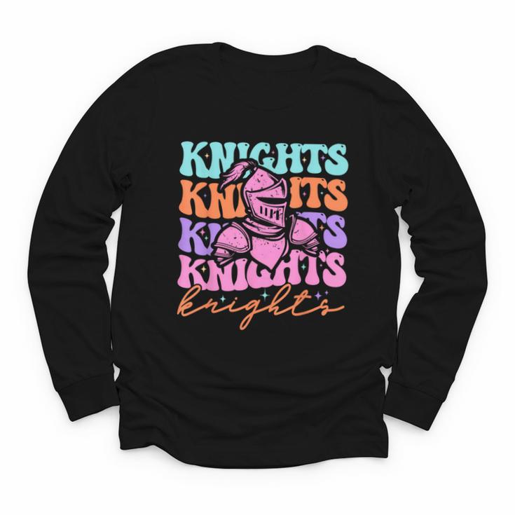 Knights Mascot Back To School Spirit Sports Men Women Groovy Youth Long Sleeve Tee