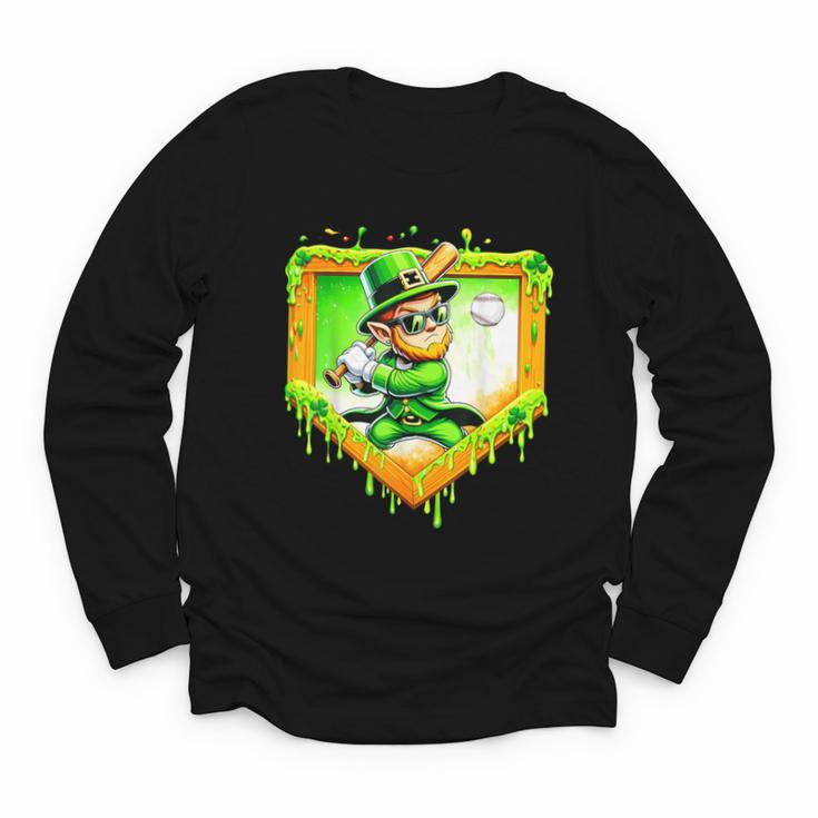 Leprechaun Baseball St Patricks Day Ice Cream Drip Men Boys Youth Long Sleeve Tee
