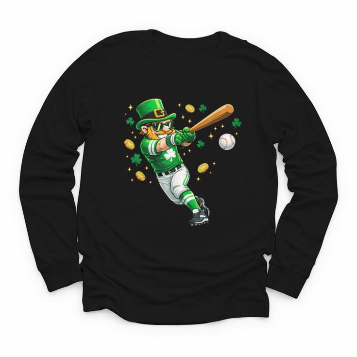Leprechaun Play Baseball St Patrick's Day Men Kid Boys Youth Long Sleeve Tee