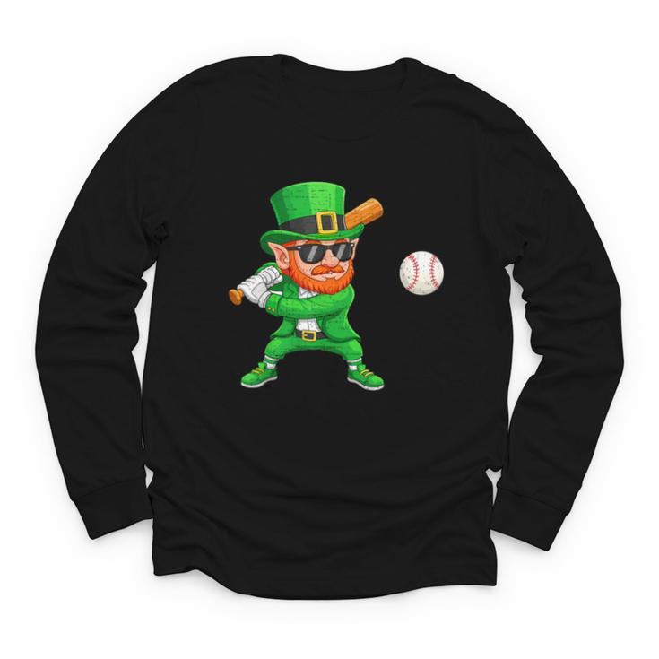 Leprechaun Playing Baseball St Patricks Day Sport Boys Youth Long Sleeve Tee