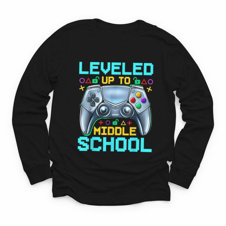 Leveled Up To Middle School Video Gamer Back To School Boys Youth Long Sleeve Tee