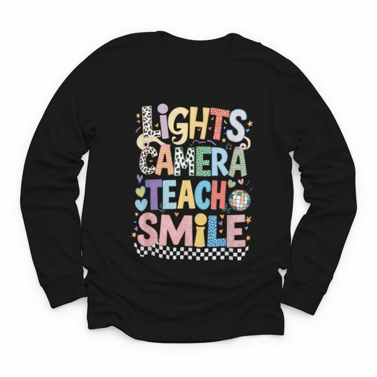 Lights Camera Teach Smile Back To School Awesome Learners Youth Long Sleeve Tee
