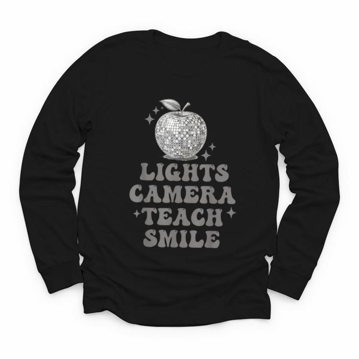 Lights Camera Teach Smile Disco-Ball Back To School Outfit Youth Long Sleeve Tee