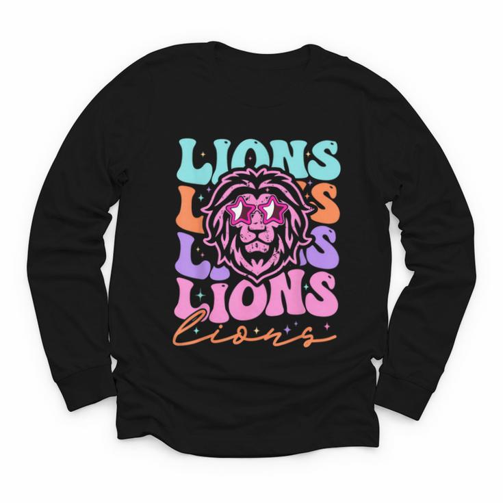 Lion Mascot Back To School Spirit Sports Men Women Groovy Youth Long Sleeve Tee