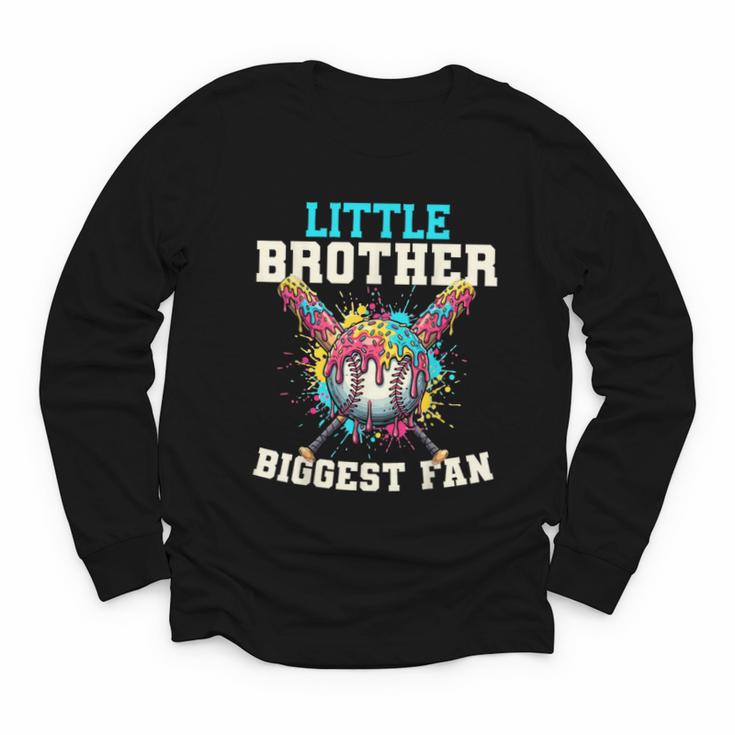 Little Brother Biggest Fan Baseball Cream Drip Crossed Bats Youth Long Sleeve Tee