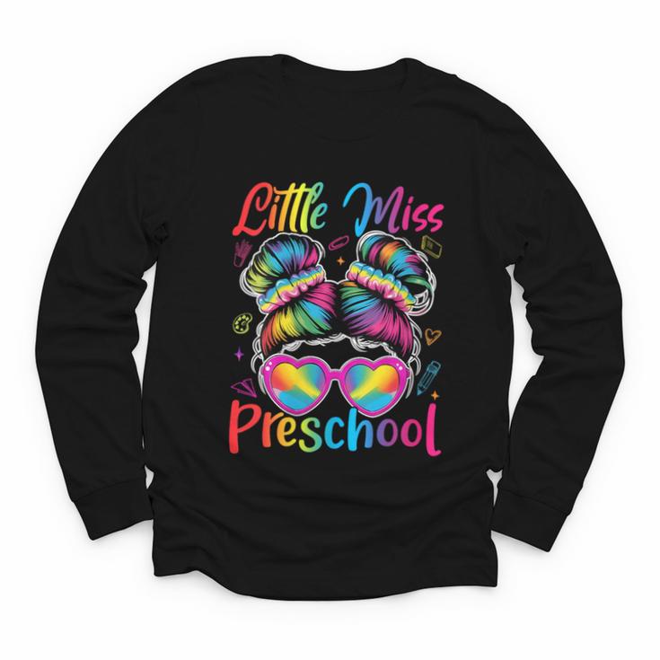 Little Miss Preschool Messy Bun Back To School Girl Women Youth Long Sleeve Tee