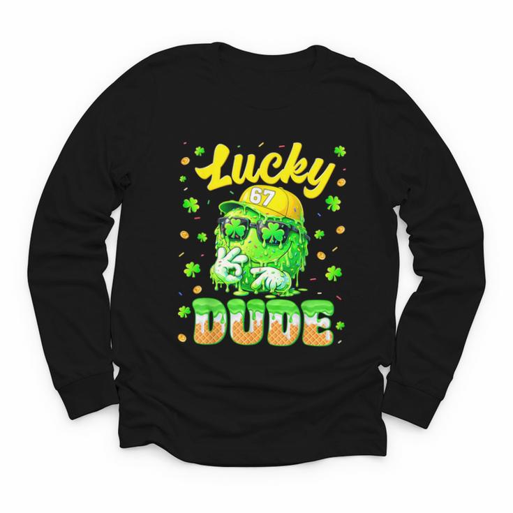 Lucky Dude Drip Baseball Shamrock St Patrick Men Boy Youth Youth Long Sleeve Tee