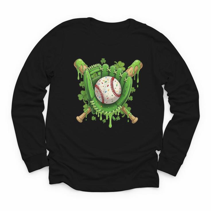 Lucky Shamrock Baseball Gloves Drip St Patrick's Day Boys Youth Long Sleeve Tee