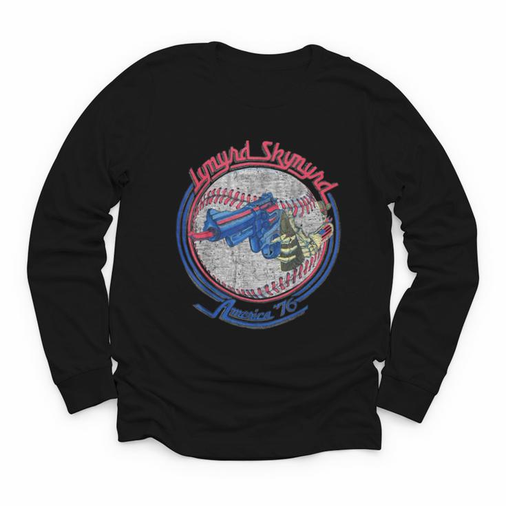 Lynyrd Skynyrd Skeleton Baseball Gun US Flag Cowboy Rock Fan Youth Long Sleeve Tee