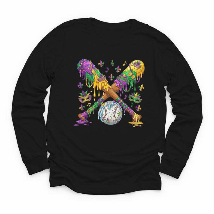 Mardi Gras Baseball Drip Shirt Cool Dripping Baseball Drip Youth Long Sleeve Tee