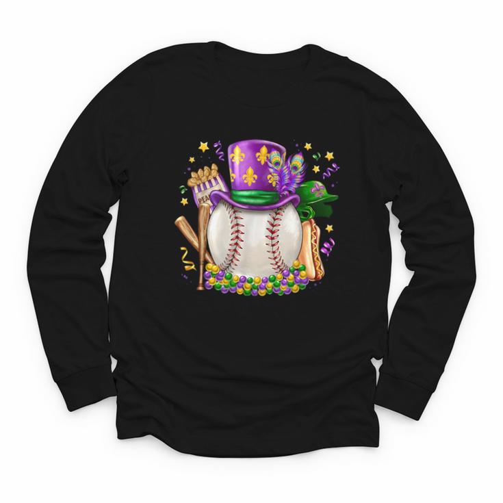 Mardi Gras Baseball Jester Hat Fleur De Lis Boys Girls Kids Youth Long Sleeve Tee