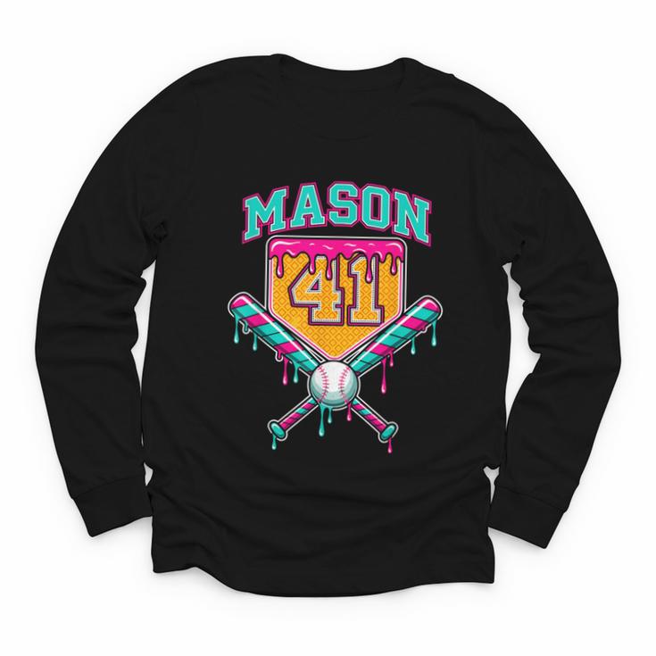Mason 41 Meme Ice Cream Drip Baseball Birthday Costume Youth Long Sleeve Tee