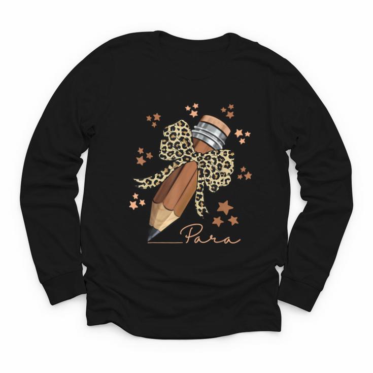 Melanin Pencil Leopard Bow Para Back To School Youth Long Sleeve Tee
