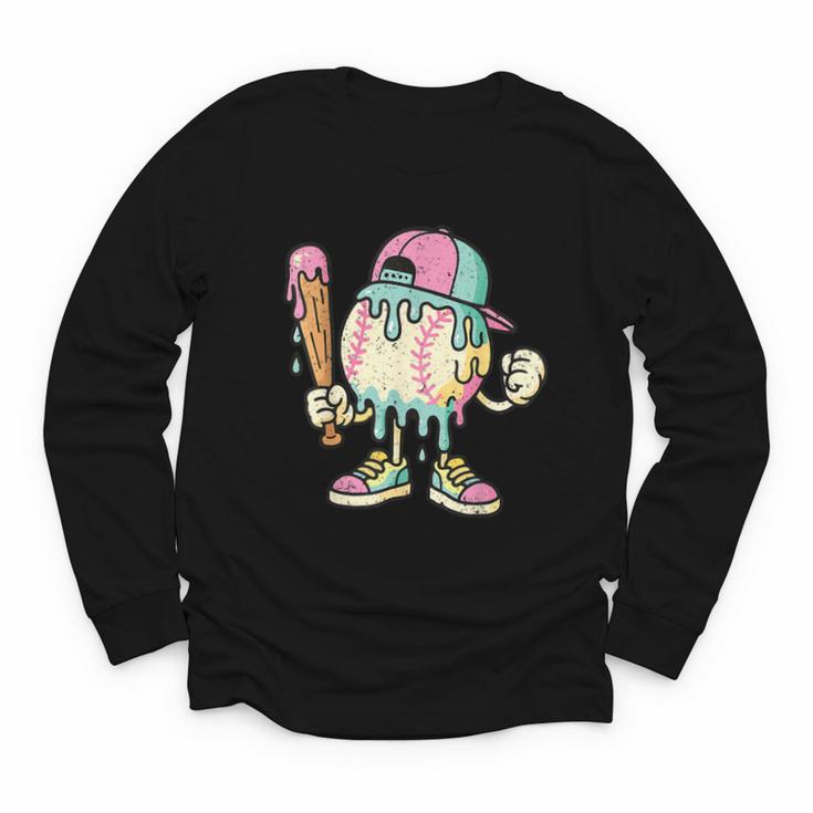 Melted Ice-Cream Baseball Mascot Pastel Pop Youth Long Sleeve Tee