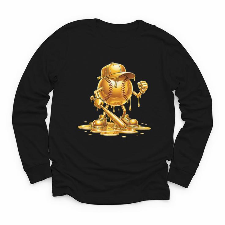 Melting Baseball Mascot Slugger Bat Cap Cartoon Youth Long Sleeve Tee