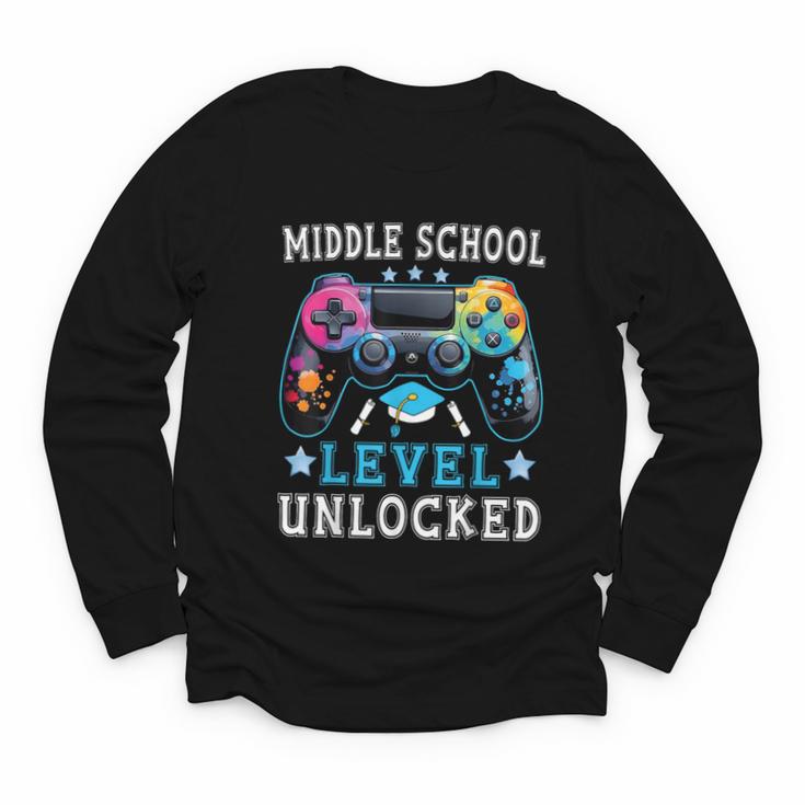 Middle School Level Unlocked Gamer First Day Back To School Youth Long Sleeve Tee
