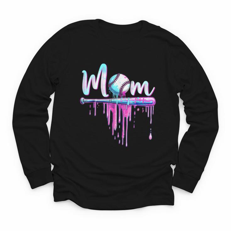 Mom Baseball Ice Cream Drip Birthday Boy Family Youth Long Sleeve Tee