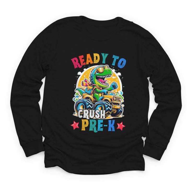 Monster Truck Dinosaur Boys Back To School Crush Pre-k Kids Youth Long Sleeve Tee