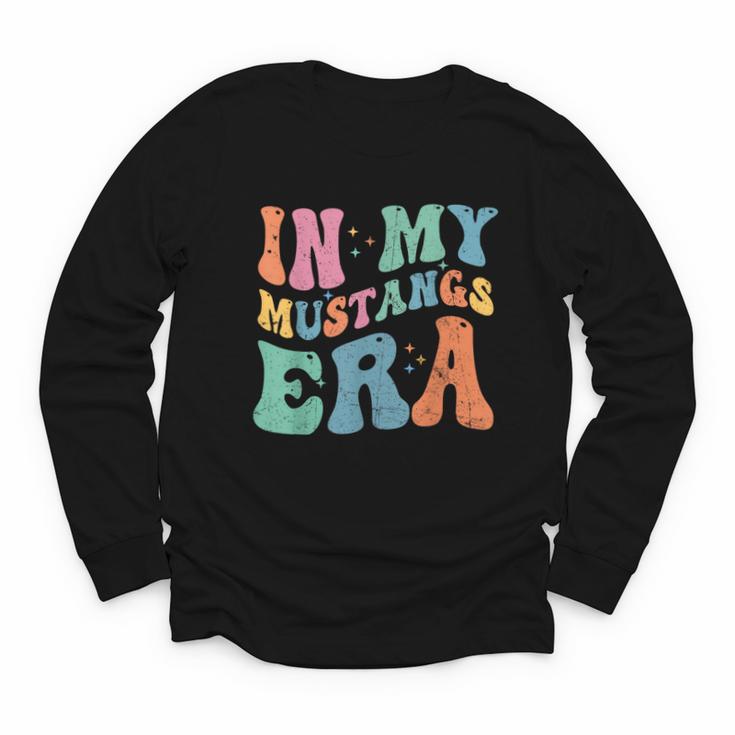 In My Mustangs Era Back To School Spirit Game Retro Groovy Youth Long Sleeve Tee
