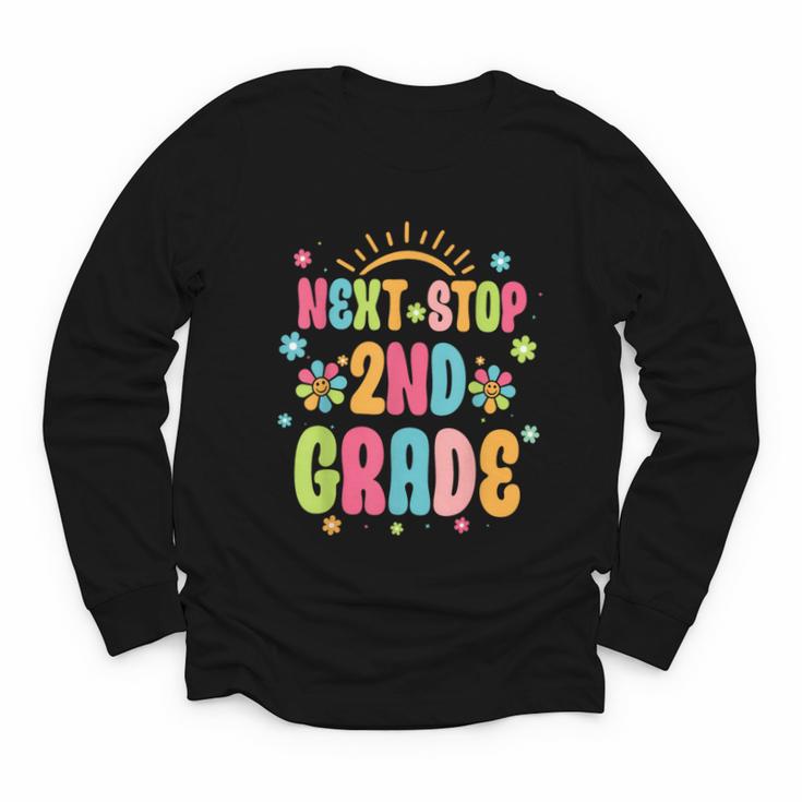 Next Stop 2nd Grade Groovy Retro Second Grade Back To School Youth Long Sleeve Tee