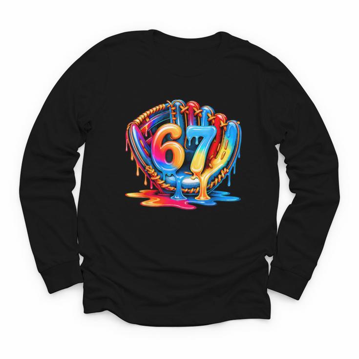 Number 67 Baseball Glove Ice Cream Drip Six Seven Meme Youth Long Sleeve Tee