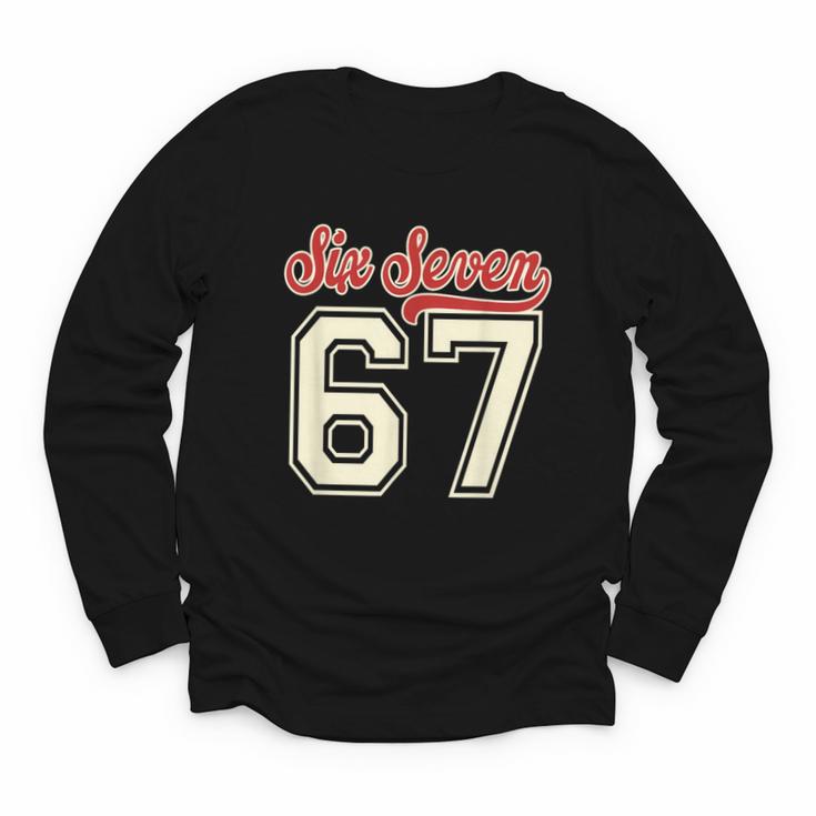 Number 67 Meme Six Seven Baseball Style Kids Boy Teen Youth Long Sleeve Tee