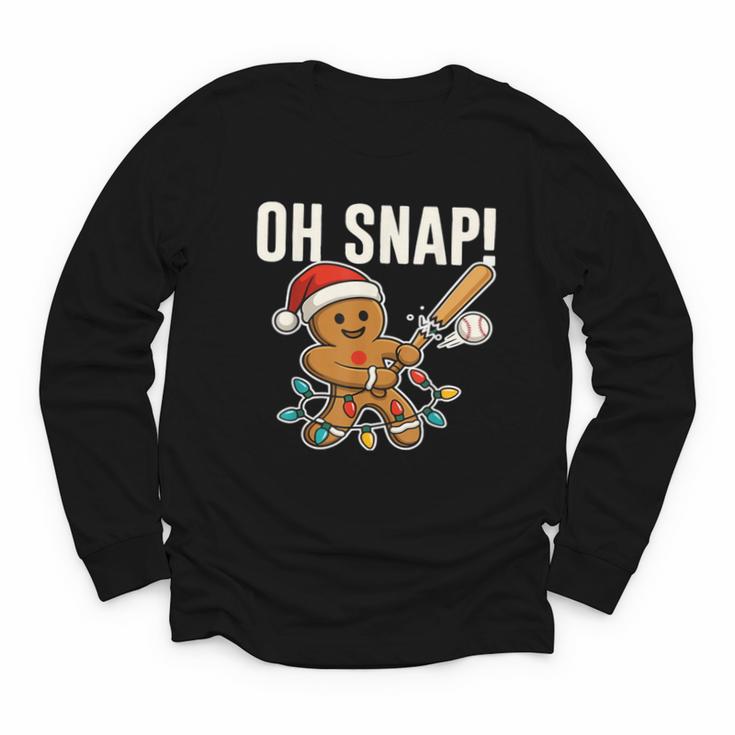 Oh Snap Gingerbreadman Christmas Baseball Humor Youth Long Sleeve Tee