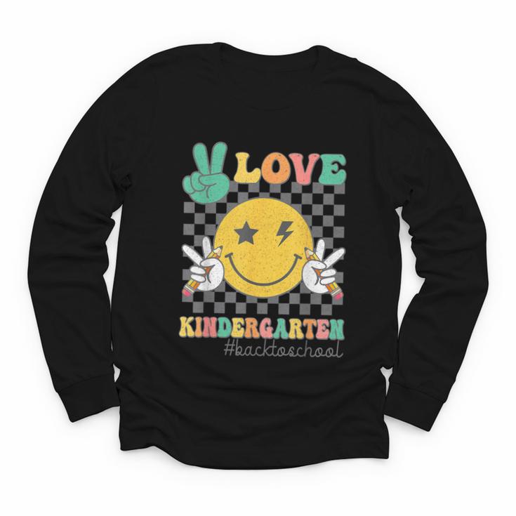 Peace Love Kindergarten Smile Face Hippie Back To School Youth Long Sleeve Tee