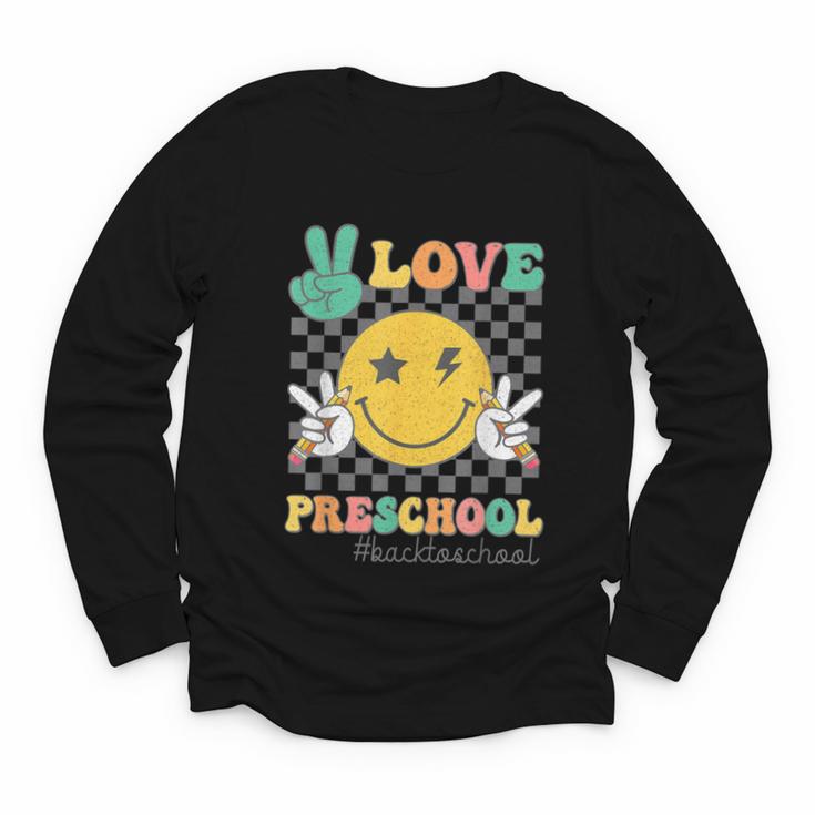 Peace Love Preschool Smile Face Back To School PRESCHOOL Youth Long Sleeve Tee