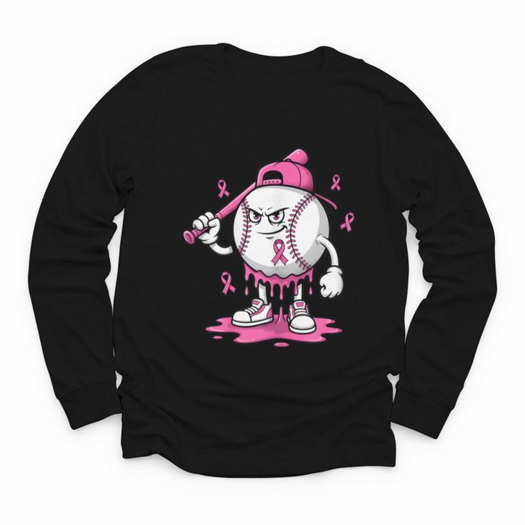 Pink Ribbon Baseball Breast Cancer Awareness Youth Long Sleeve Tee
