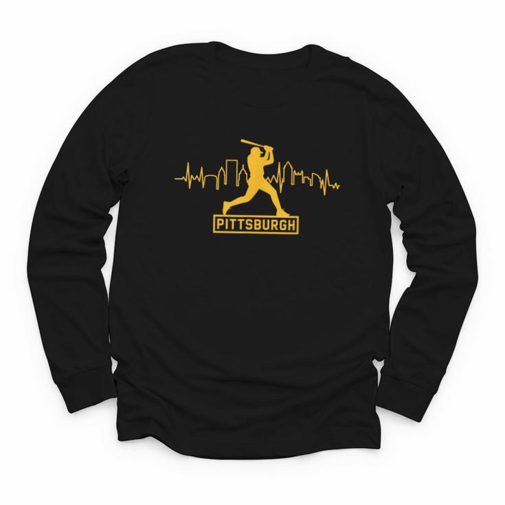 Pittsburgh Lovers Skyline Retro Baseball Heartbeat Men Women Youth Long Sleeve Tee