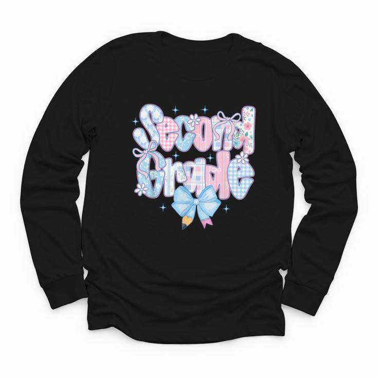 Preppy Second Grade First Day Back To School 2nd Grade Bow Youth Long Sleeve Tee