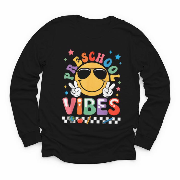 Preschool Vibes Groovy Back To School Girls Kids Youth Long Sleeve Tee