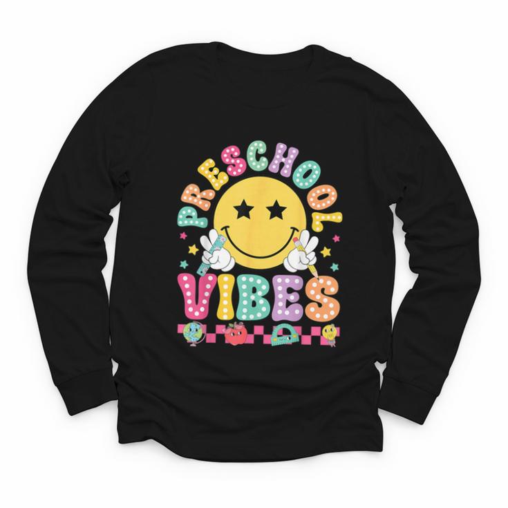 Preschool Vibes Smile Face Back To School Kinder Girls Kids Youth Long Sleeve Tee